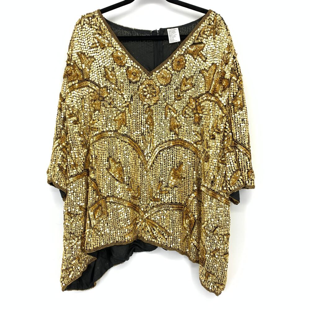 American Vintage Gold Sequin Embellished V-Neck Blouse